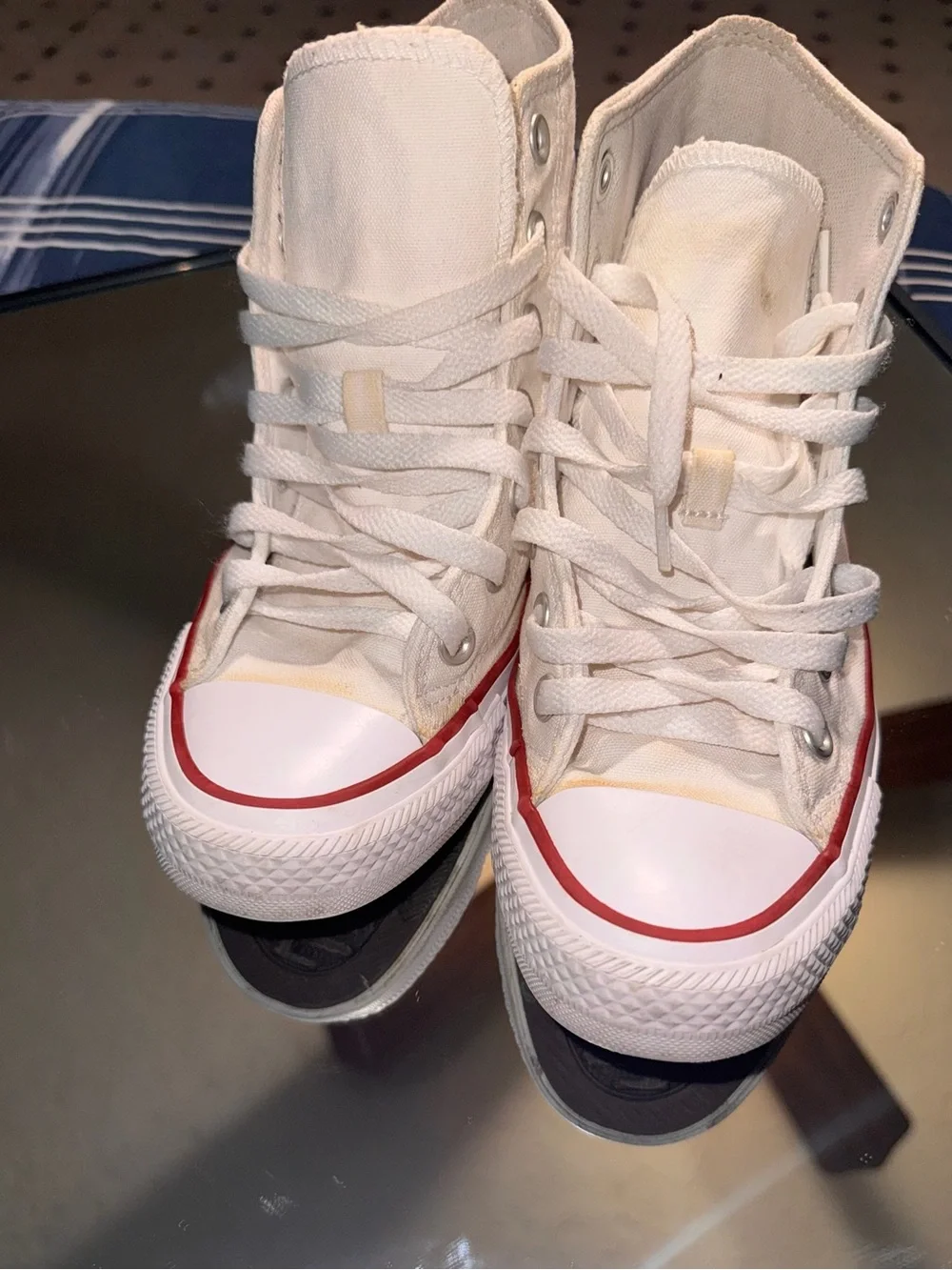 Converse White Canvas High-Top Sneakers with Red Trim